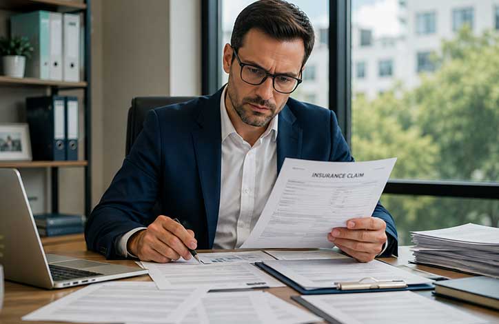 Person reviewing a denied California personal injury insurance claim with legal documents