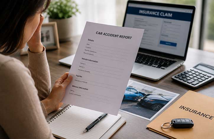 Injured driver reviewing accident information after a California car accident claim