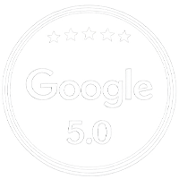 Google rating badge showing a 5.0 score with five stars.